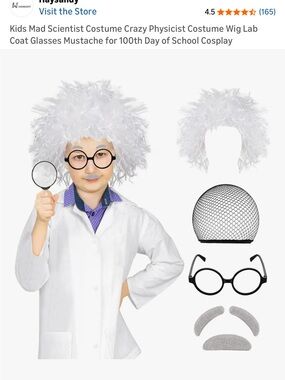 Kids Mad Scientist Costume Set - White Wig & Lab Coat